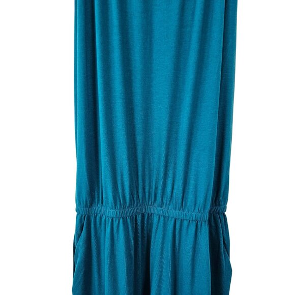 Womens Teal Sleeveless Jumpsuit Size Large With Waist Tie Casual Summer Chic - Picture 9 of 14